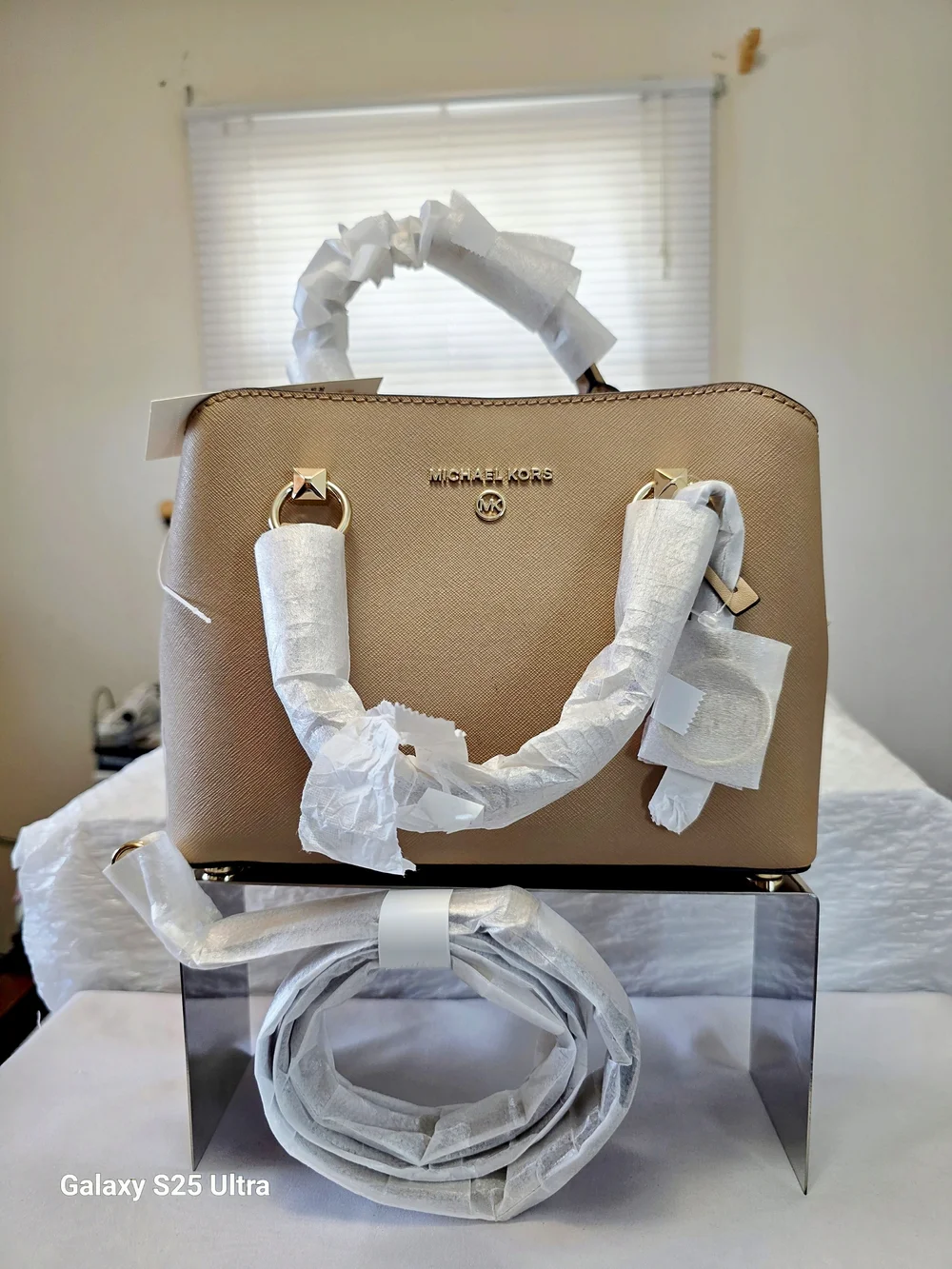 MICHAEL Michael Kors Edith Small Saffiano Leather Satchel In Camel